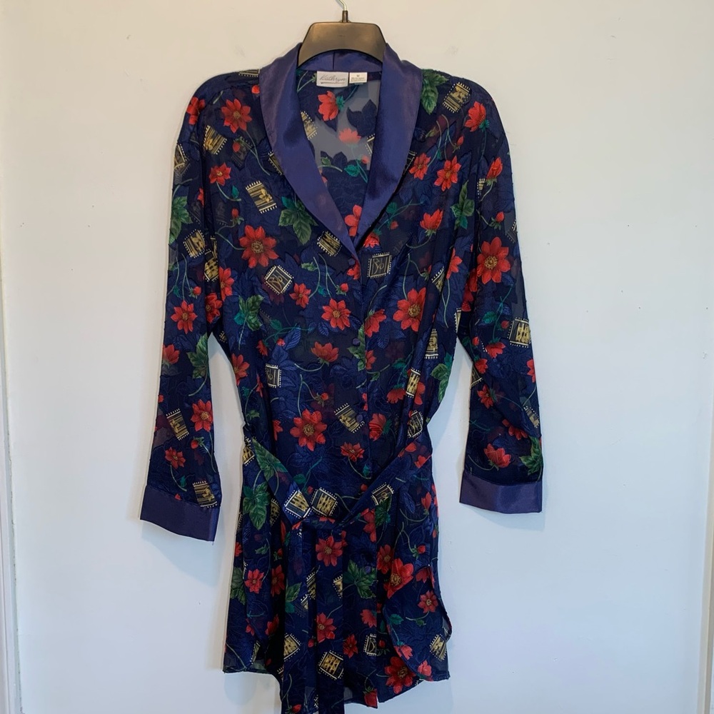 Kathryn Dark Florals Whimsigoth Semi Sheer Short Robe